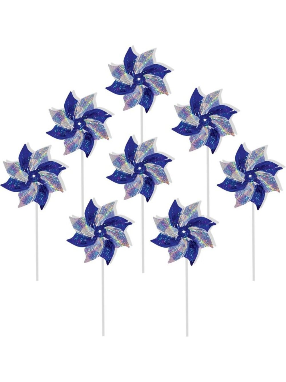 Vibrant Blue & Silver Mylar Pinwheel Spinners - 8-Inch Garden Decor, Fun Outdoor